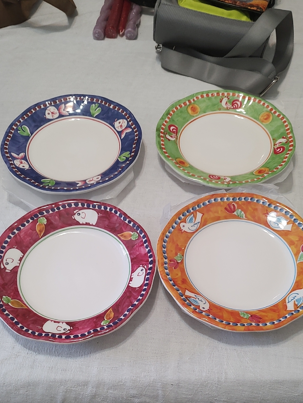Colorful Vietri Melamine Dinner Plates - Set of 4 (Blue, Green, Red, Orange)